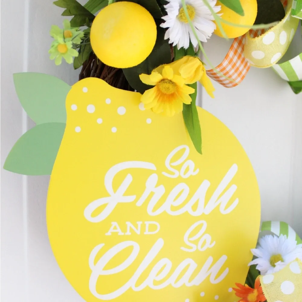 Summer Lemon Grapevine Welcome Wreath for Front Door, Citrus Decor for Home - Picture 2 of 12